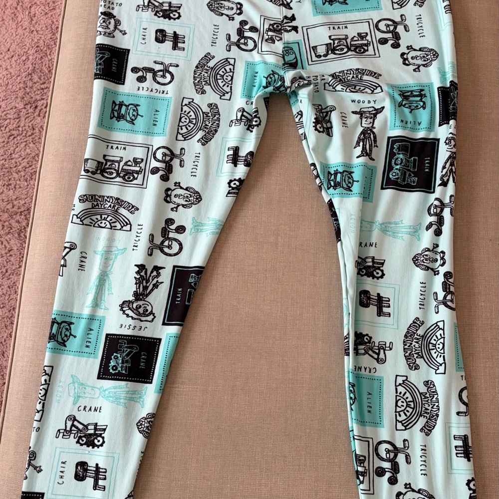 LuLaRoe Leggings with Black and Mint Toy Story Graphic Design